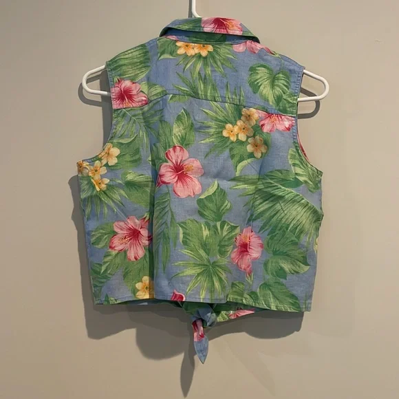 Vintage Lauren Ralph Lauren Front Tie Button Down Floral Hawaiian Shirt - Picture 7 of 10